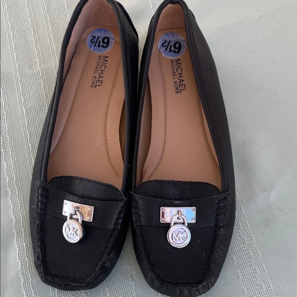 Michael Kors Black Leather Logo Charm Loafers